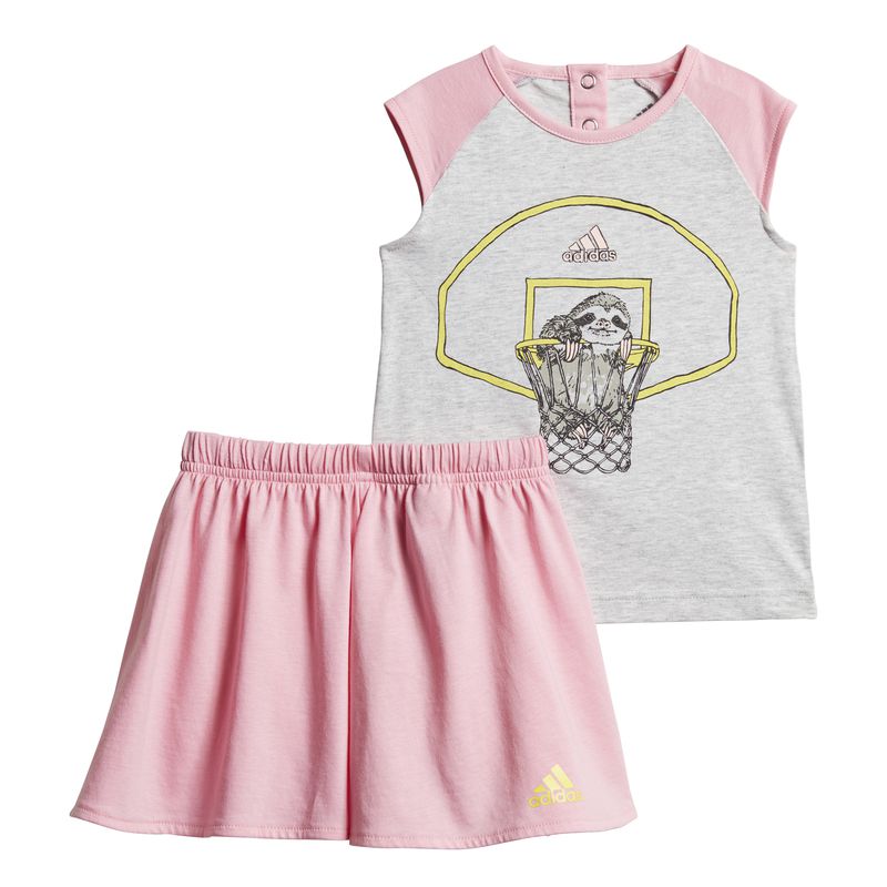 Conjunto camiseta y falda pantalón de niña pequeña ADIDAS ANIMAL gris y rosa DV1257