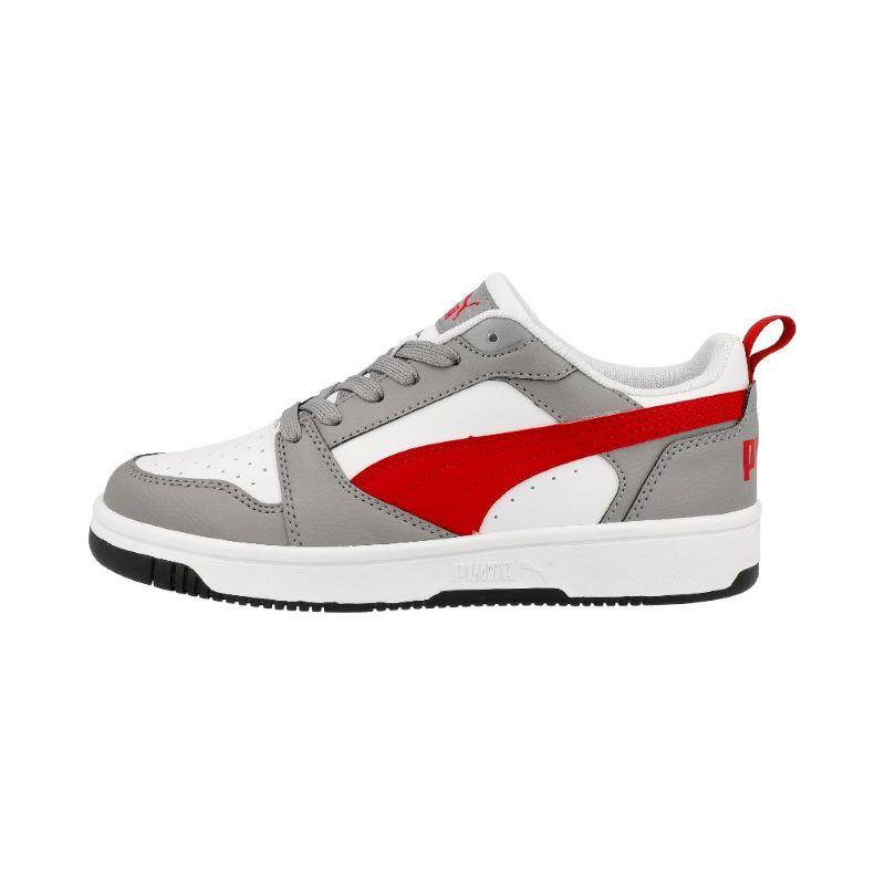 Zapatillas de niño PUMA REBOUND STREET V6 JR blanco, gris y rojo 393833-09