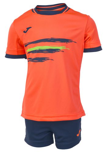 Conjunto camiseta+bermuda de niño JOMA SET JUNIOR naranja y marino  500092.043