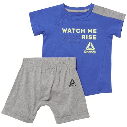 Conjunto camiseta + bermuda de niño REEBOK B ES INF SJ SS SET azul y gris CF2749