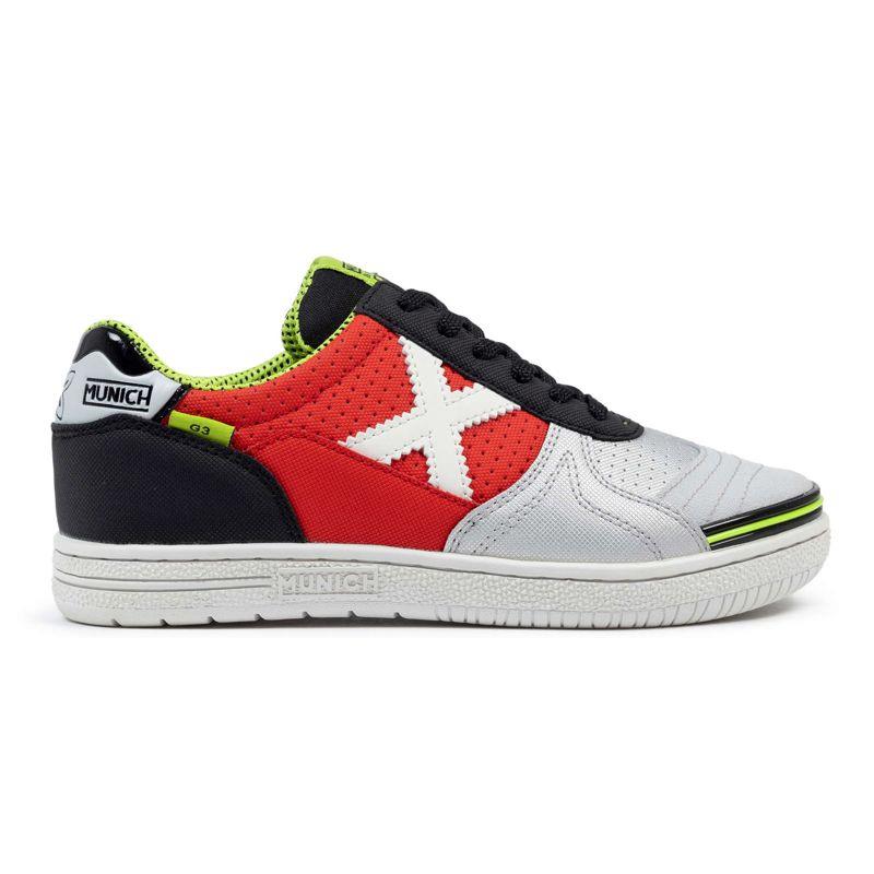 Zapatilla fútbol sala de niño MUNICH G-3 KID gris, roja y negra 1511446