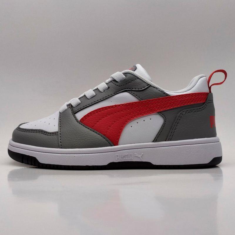 Zapatillas de niño PUMA REBOUND V6 JR gris, rojo y blanco 396742-09