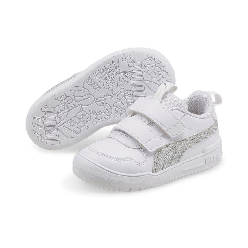 Zapatillas de niña-o PUMA MULTIFLEX GLITZ FS V PS blanco y plata purpurina 384885-01