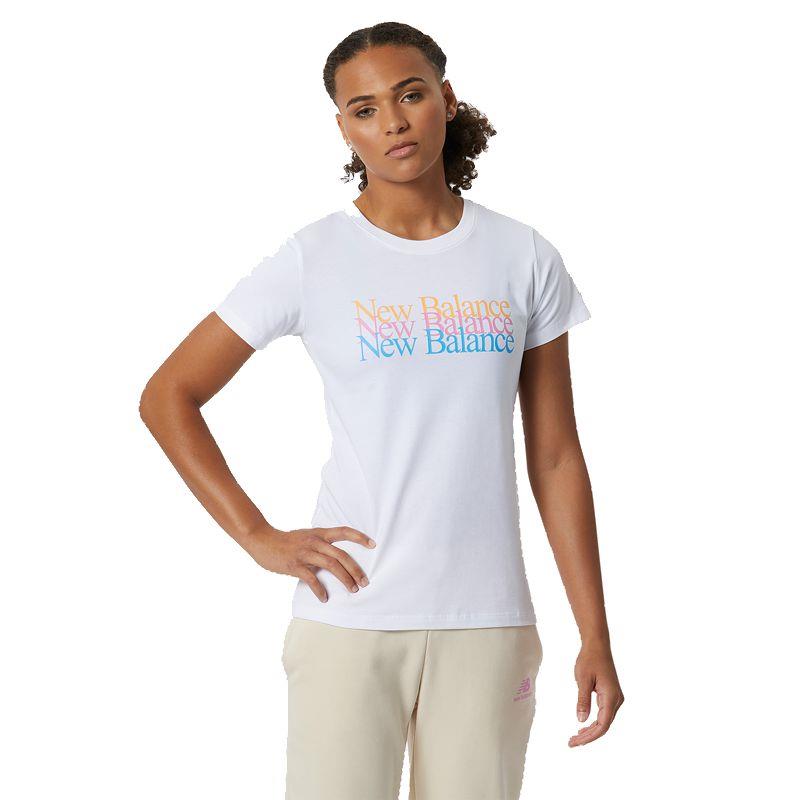 Camiseta manga corta para mujer NEW BALANCE ESSENTIALS CELEBRATE blanca WT21507WT