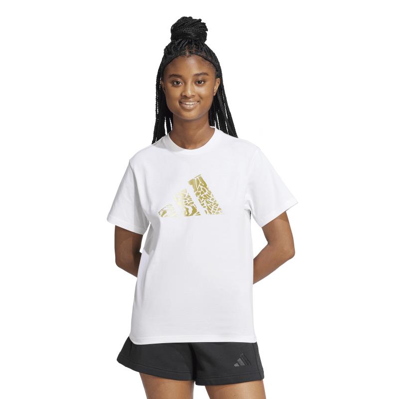 Camiseta manga corta para mujer ADIDAS TECH METALLIC GRAPHIC blanca y dorado JN9130