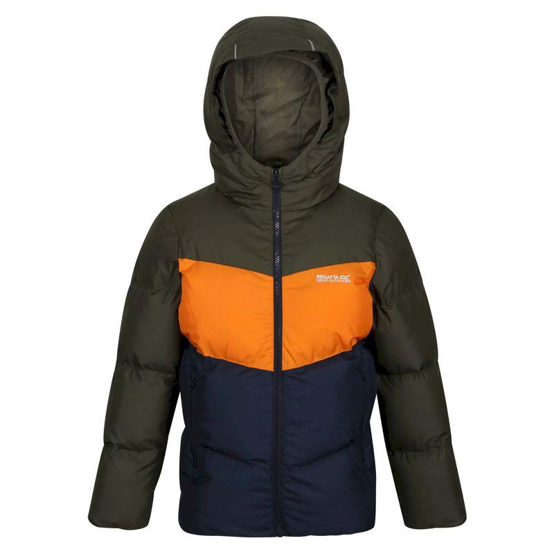 Anorak para niño-a REGATTA LOFTHOUSE VI verde kaki y naranja RKN131