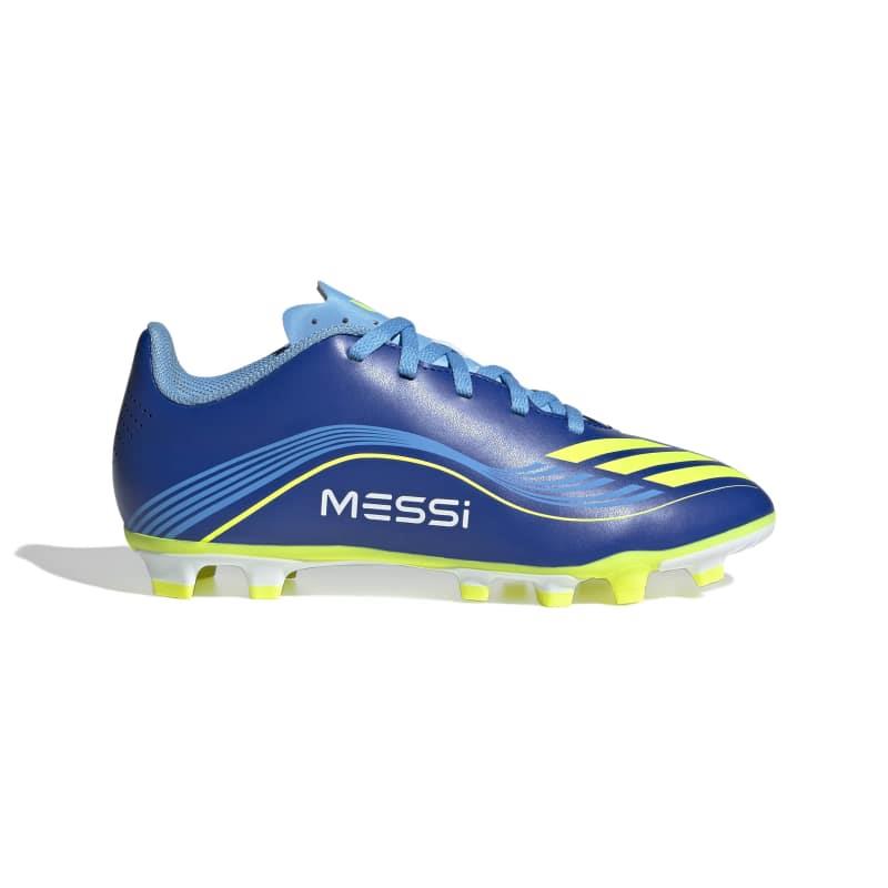 Botas de fútbol multitaco para niño ADIDAS F50 MESSI CLUB FG/MG J azul y amarillo JP7458