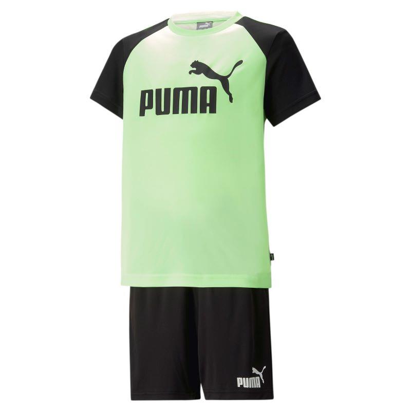 Conjunto camiseta y pantalón corto para niño-a PUMA SHORT POLYESTER SET verde lima y negro 847311-34