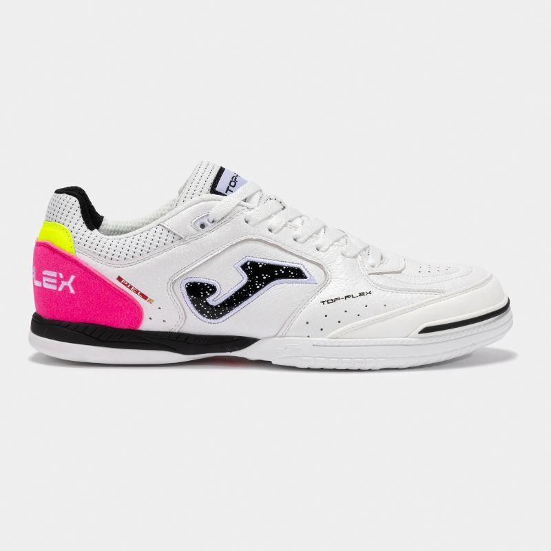 Bota fútbol sala JOMA TOP FLEX blanco, negro y fucsia TOPW2532IN
