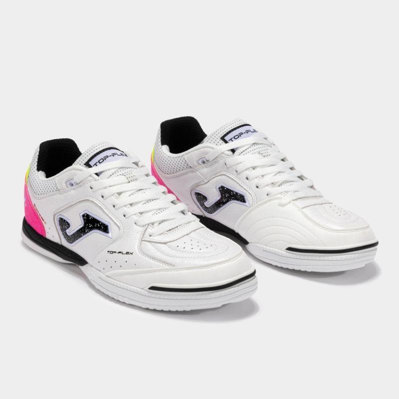 Bota fútbol sala JOMA TOP FLEX blanco, negro y fucsia