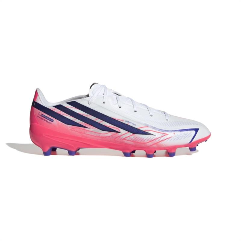 Botas de fútbol multitaco ADIDAS F50 HYPERFAST LEAGUE AG blanca y rosa HP7167