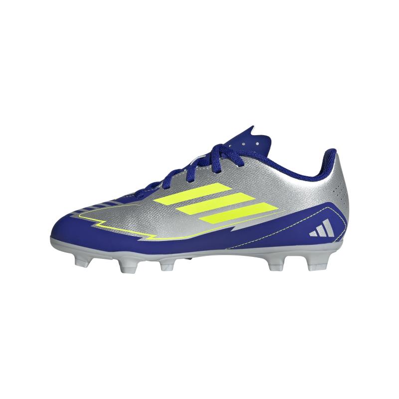 Botas de fútbol multitaco para niño ADIDAS F50 CLUB FG/MG J MESSI gris plata y azul